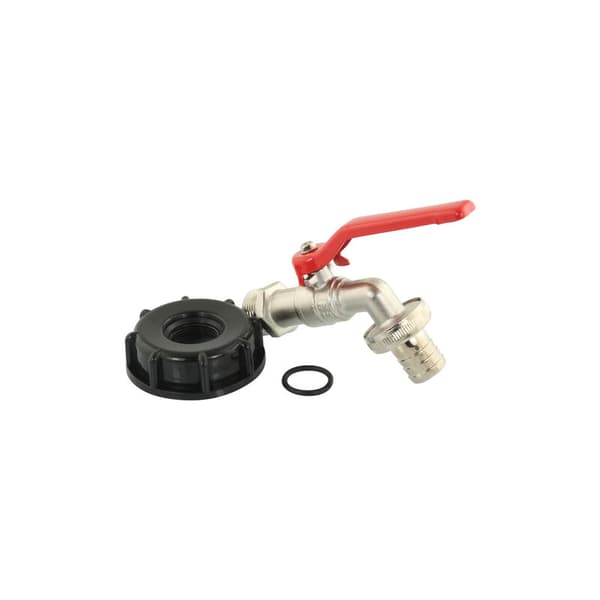 S60x6 fitting med ventil til IBC tank - Forkromet messinghane til IBC tank med 20x27 udløb