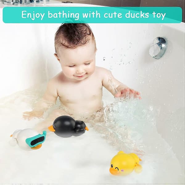 Babybadeleke, badespill for babyer og barn 1, 2, 3 og 4 år, andebadeleke, flytende badeleker med dyr, 3-delt opptrekkbar