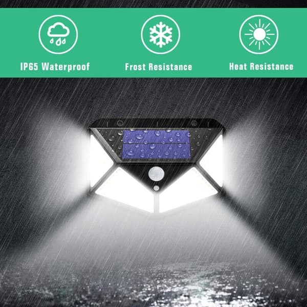 Utendørs solcellelampe med 100 LED, 2200mAE Utendørs solcellelamper med bevegelsessensor, kraftige solcelle-spotlights, 3 moduser - 4 stk