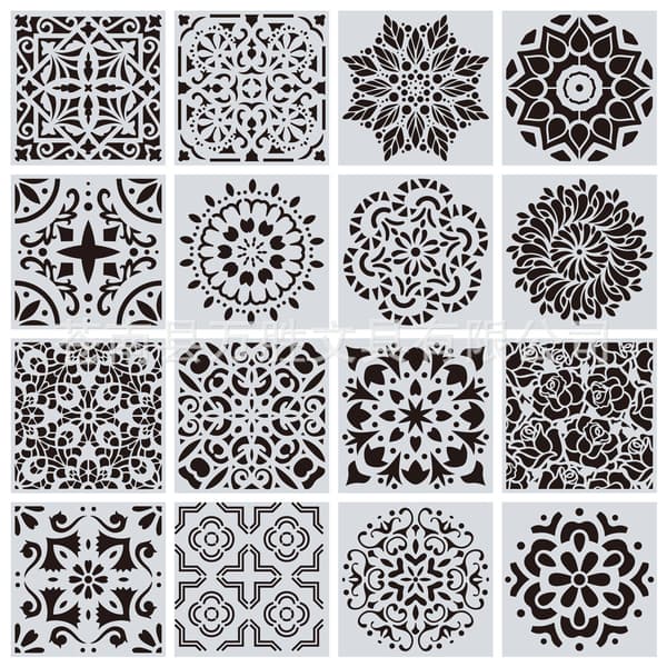 Genanvendelige Stencils - Mandala Stencils til DIY Vægkunst og Scrapbooking (16 stk)