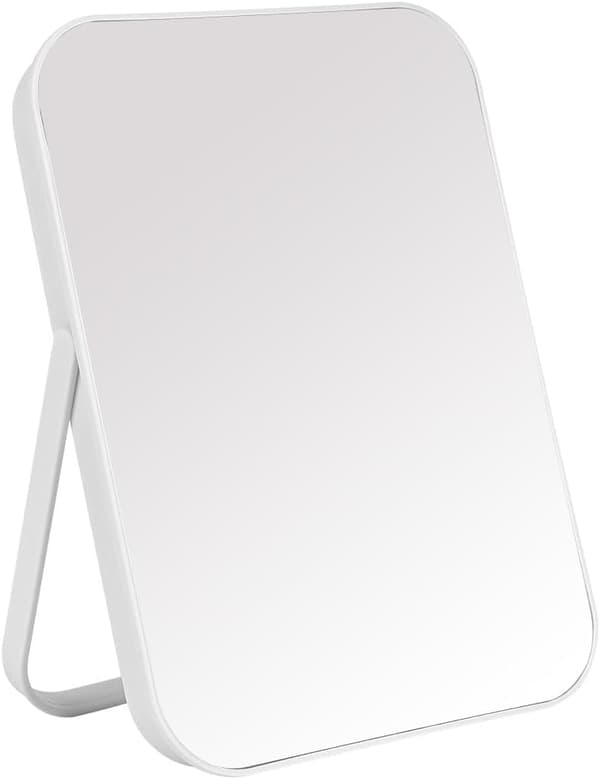 pc hvitt sminkespeil 220x155mm, sammenleggbart bordstativ, bærbart design, ultratynt og slitesterkt reisespeil.