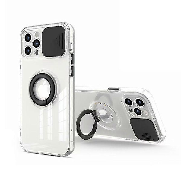 Candy Farve Ring Holder Slide Linse Kamerabeskyttelse Klar Blød iPhone Case (sort, iPhone 13Pro), QWER185