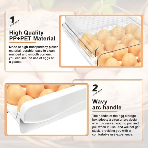 Høykvalitets PP+PET Plast Eggboks - 24.5x12x7cm Eggoppbevaring Kjøleskap Eggboks Holder 20 Egg
