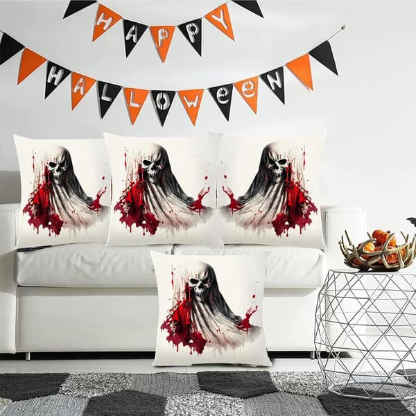 Halloween Kuddfodral 45 x 45 cm - Halloween Linne Kuddfodral för Soffa, Sovrum, Arbetsplats - Stol
