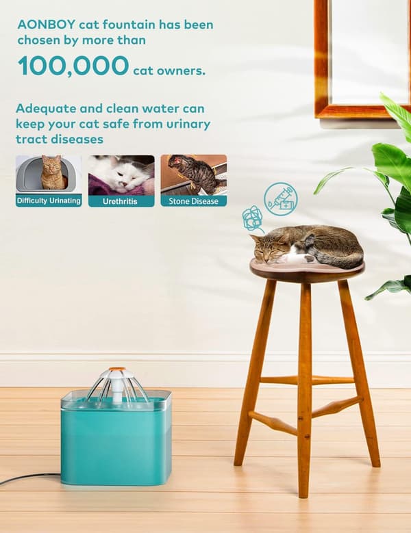 Kattefontene, 2 liters kapasitet, flere filtreringer, 3 strømningsmoduser.