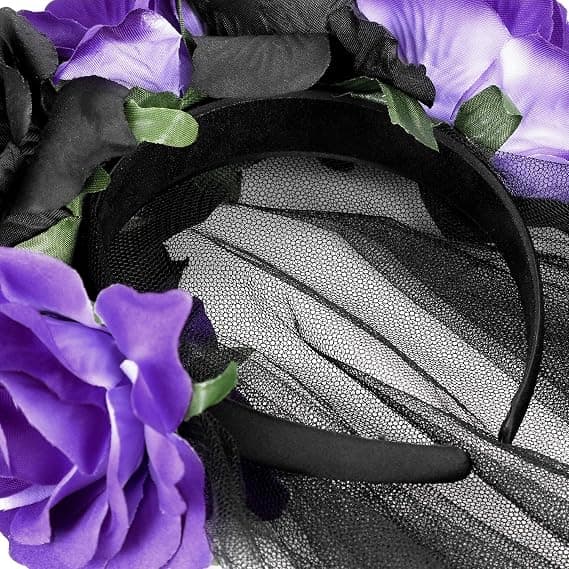 Halloween-hårbånd, brudehodeplagg, slør, blomsterkrone, rosa hårbånd med slør, gotisk zombiehodeplagg