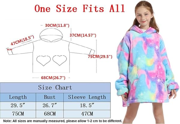 Oversized teppehettegenser for barn, brukbar teppesweatshirt for jenter og gutter, Sherpa fleece hettegenser med lomme