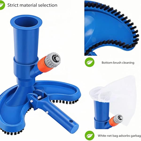 Pool Vacuum - Jetrenser med snørepose, ideel til pool, spa, springvand og dam - fjerner blade