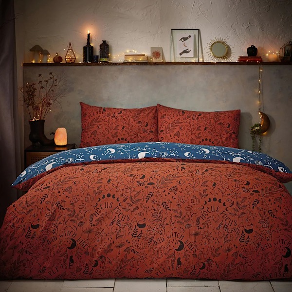 Furn Witchy Vibes Reversible Halloween Duvet Cover Set Superking Rust