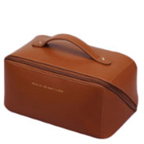 Toiletry Bag PU Waterproof Large Capacity Compartment Portable Delicate Cosmetic Makeup Bag Brown