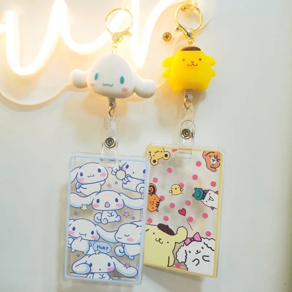 Kuromi Kitty Kawaii Cartoon Transparent Bank Identity Bus ID Credit Card Holder Case Retractable Badge Holder Business Card Pom Pom Purin