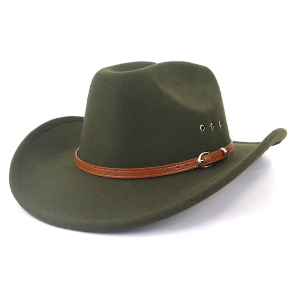 Western Cowboyhatt for kvinner menn dame Vinter Høst Jazz Cowgirl Cloche Sombrero Caps Army Green 2