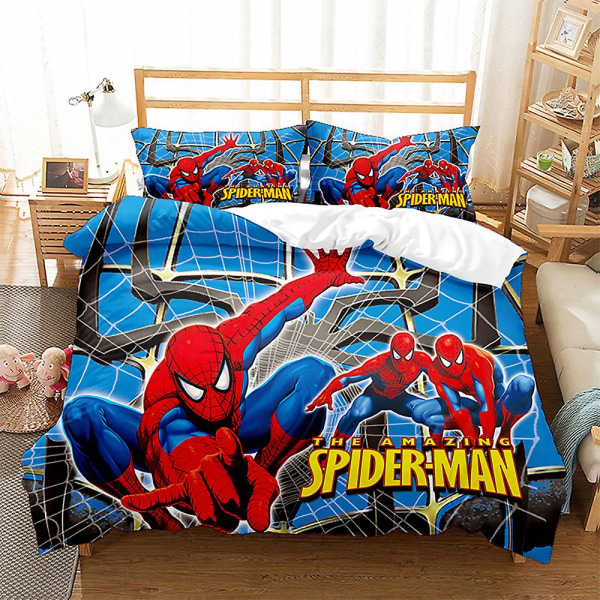 Spider-Man 3D-printet sengesæt med pudebetræk - Gave til børn - Farverig US FULL 200x230cm