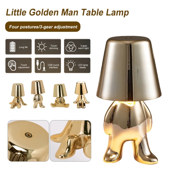 Kultainen mies pöytälamppu langaton yölamppu pohjoismainen pöytälamppu kodin baarihotelliin koristelu kulta gold C