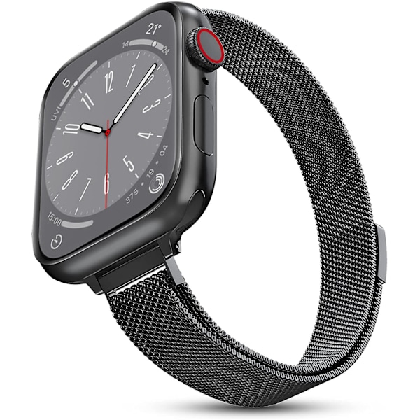 Milanese Loop-rem for Apple Watch-band 40mm 44mm 41mm 45mm 38mm 42mm 49mm 45 mm Slank Armbånd Iwatch Serie 3 4 6 Se 7 8 Ultra tynn svart slim black 38mm 40mm 41mm