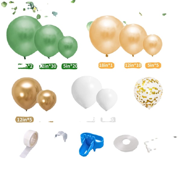 Grön ballonggirlang kit, 112 st Avocado Olive Green ballongbåge med vita guldkonfetti latexballonger för bröllop födelsedag babyshower Tropica