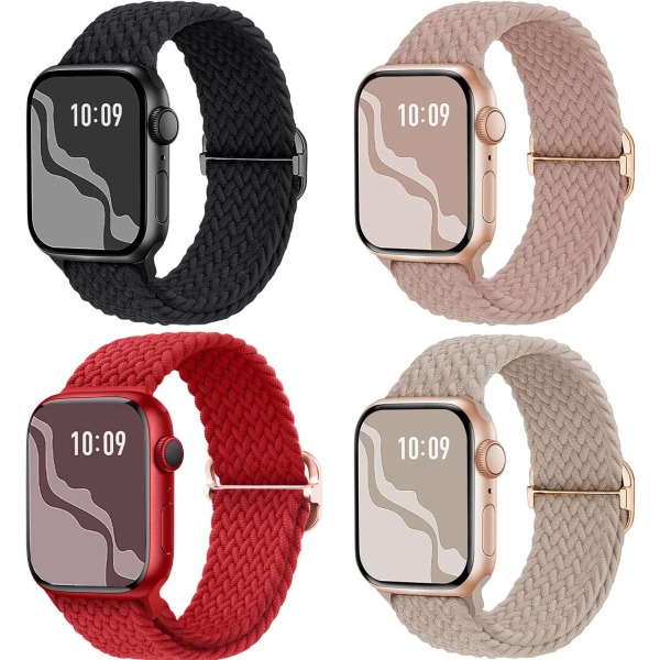Flätad Stretchy Solo Loop kompatibel för Apple Watch Band 4st 4 4pcs 4 42/44/45/49mm
