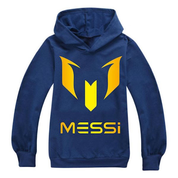 Messi Hoodie Fotboll Superstjärna Flickkläder Barn Mode Pojkar Messi Hoodie Marinblå Navy blue 140 cm