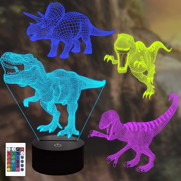 Dinosaur Lampe Kit, 3D Natlampe med Illusionseffekt, 4 Mønstre