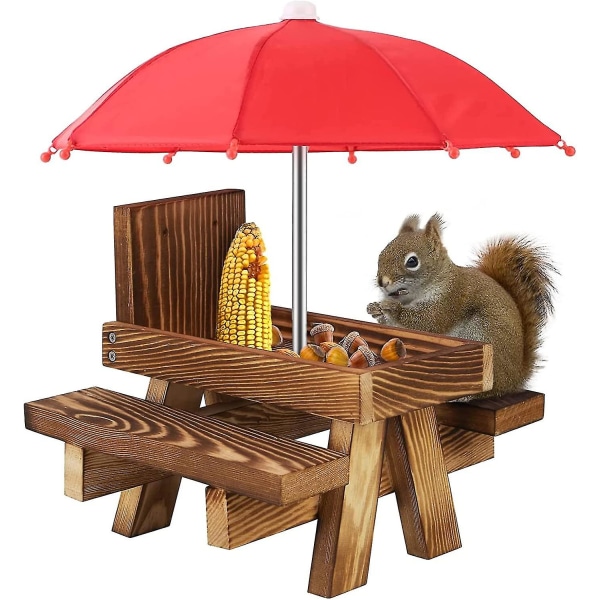 Squirrel feeder weatherproof squirrel picnic table wooden squirrel feeder table with umbrella