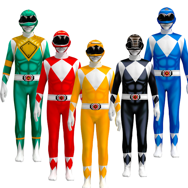 Newadult Kids Power Rangers Mighty Morphin Jumpsuit Party Fancy blå blue 130