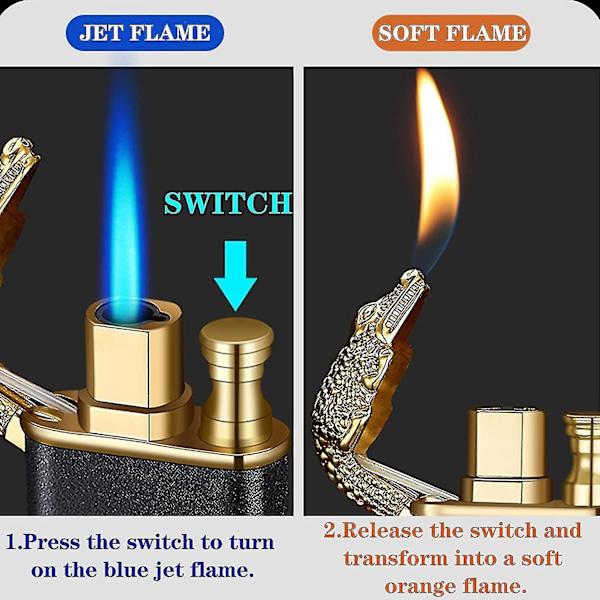 2022 Ny Dragon Lighter, Unik Fakkel Lighter Skiftelig Blød/Jet Flamme, Butan Påfyldningsbar Cool Li