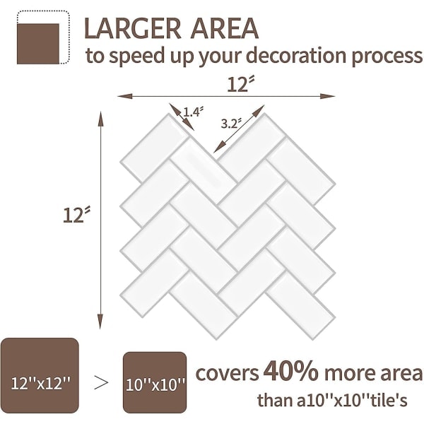 12 stk selvklebende flis-klistremerker, veggflis-klistremerker mosaikk plast veggklistremerker