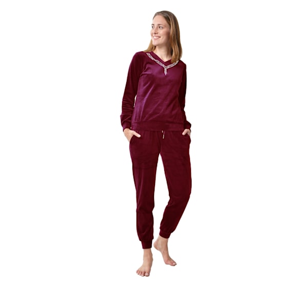 RAIKOU Women's 2 Piece Casual Tracksuit Tracksuit Jogging Suit Smart Soft Nicki With Rhinestones Wine Red-44/46