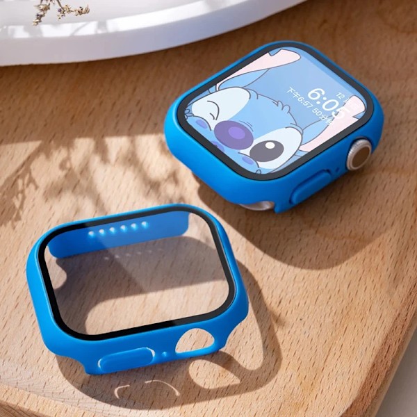 Hærdet glas + cover til Apple Watch etui 45mm 41mm 44mm 40mm 42mm skærmbeskytter Apple Watch tilbehør serie 9 4 5 6 SE 7 8 bølge blå 11 Wave Blue 11 Series 7-8-9 45mm