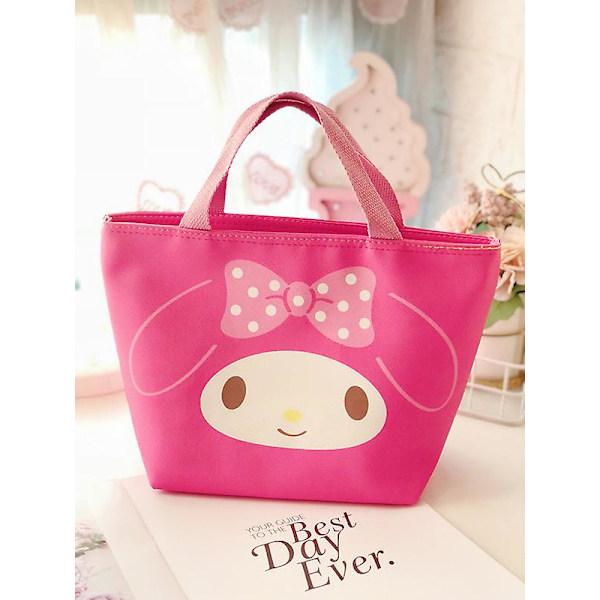 31cm Sanrios Kawaii Cartoon Mymelody Kuromi Cinnamoroll Student Office Worker Handbag Insulated Lunch Box Bag Pu Lunch Bag