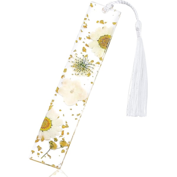 Embossed Bookmark, Dried Flower Resin Bookmark, Mother's Day Gift Embossed Reading Bookmark with Tassel Daisy Bookmark for Readers Teachers Students