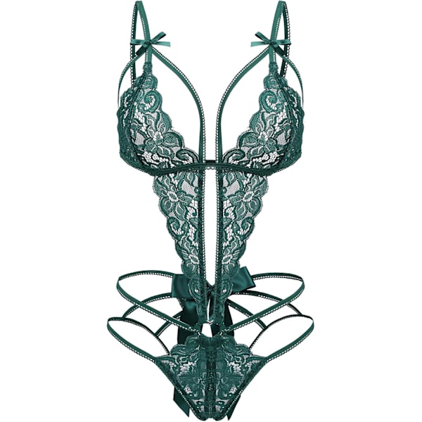 nalla Women's deep V lace body part underwear cut out straps underwear deep green large