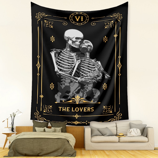 Wekity Skull Tarot Tapet Æstetisk Kunst Hjem Baggrund Stof Ornament Gave Pool Gobelin Stue Soveværelse Ornament (LOVER, 51 X 59 tommer)