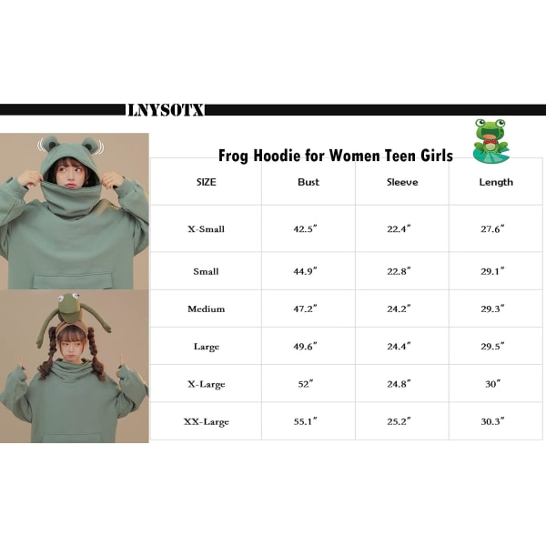 Frog Hoodie Sweatshirt Blixtlåsmun för kvinnor i tonårsflickor