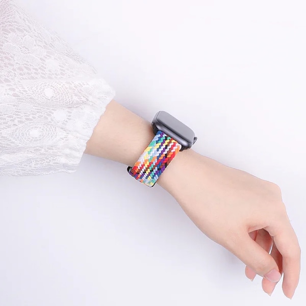 Flettet løkke for Apple Watch Rem 44mm 40mm 45mm 41mm 42mm 38mm 49mm Elastisk Solo armbånd iWatch series 9 se 7 5 6 Ultra2 Band 11.White Rainbow 11. White Rainbow 38mm 40mm 41mm