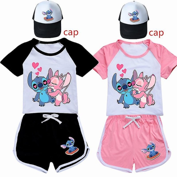 Lilo And Stitch Pyjamas Set Sommar Barn Kortärmad T-shirt Sovkläder Pyjamas Tecknad Lilo Stitch Barn Cos Sportkläder Outfits 5T(120) 5T(120) 2076pink-cap