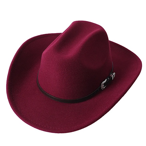 Western Cowboyhat til kvinder dame til herre Dame Vinter Efterår Jazz Cowgirl Cloche Sombrero Kasketter Wine Red