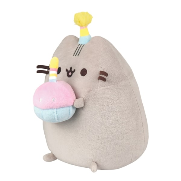 Pusheen - Plysjmaskot med bursdagshatt og kake 24 cm 150