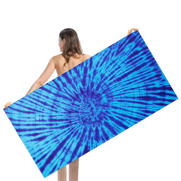 Strandhandduk överdimensionerad 75*150 cm Sandfria handdukar, Camping Sport Strandtillbehör, blå slipsfärg Blue tie-dye