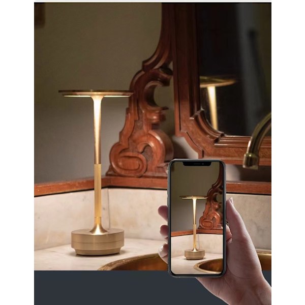 Ledningsfri bordlampe - dæmpbar, vandtæt, metal, USB-genopladelig bordlampe - 1 stk. guld gold All aluminium