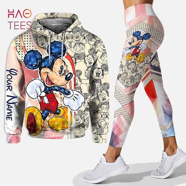 Disney Mickey Mouse 3D hættetrøje til kvinder, sweatshirt, kostume, Mickey yoga bukser, træningsbukser, mode sportstøj, rød Red XXXL