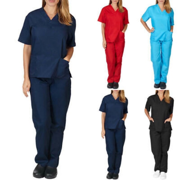 Kvinde Scrub Læge Uniform Sygeplejerske Hospital Bukser Sæt Mørk Cyan Dark Cyan XL