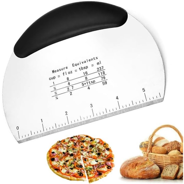 Multipurpose Pro Heavy Duty Stainless Steel Dough Pastry Scraper Cutter Chopper Pizza Cutter with Measuring Scale and Ergonomic Rubber(Black, 1 PCS)