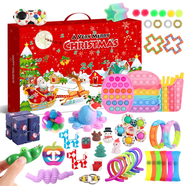 Ny adventskalender 2021 Julleksak for barn Nedtellingskalender 24 dagers julleker Jul Push Bubbles Toy Pack Present Noel Chocolate