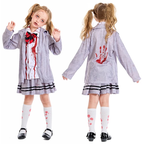 Skræmmende Vampyr Zombie Cosplay Kostume til Piger og Drenge Halloween Kostumer Børn Skoleuniform Blodig Zombie Karneval Fancy Dress Drenge Boys XL (14-16T)