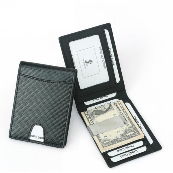 RFID carbon wallet in genuine leather with money clip Black