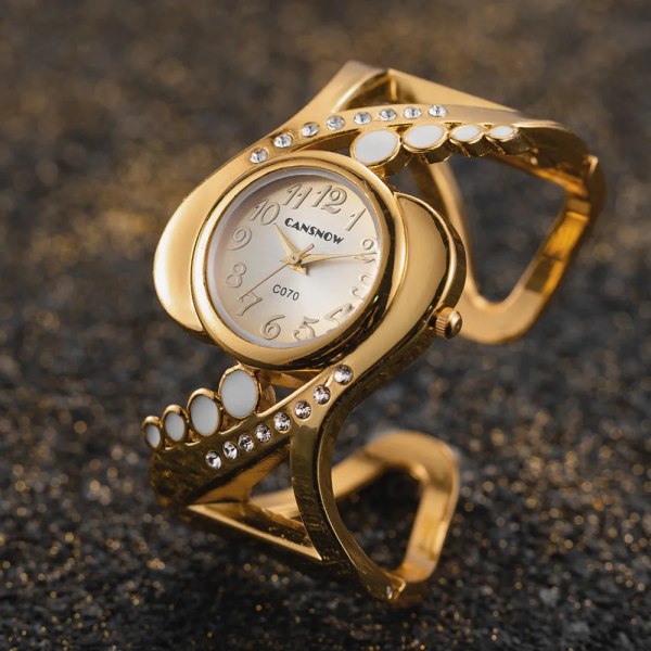 Brand Luxury Watch For Women 2023 Strass Elegant Silver Guld Armband i rostfritt stål Watch Reloj Mujer Gold White