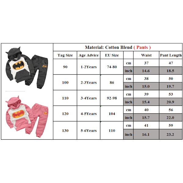 Børns drenge pige Batman sweatshirt toppe bukser træningsdragt grå sort Black 110