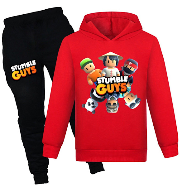 Børns Stumble Guys Hoodie Sweatshirt Bukser Træningssæt Sport Sæt rød ed 140 cm