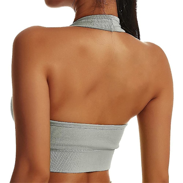 Halterneck Sports BH Ryggløs Fitness Bustier Polstret Push Up BH for Kvinner Grå Grey L